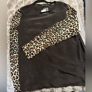 Equipment black and leopard silk blouse, size M